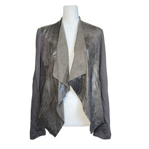 Edyson Maisha Ponte Faux Leather Jacket Womens Size M Olive Open Drape Moto Chic